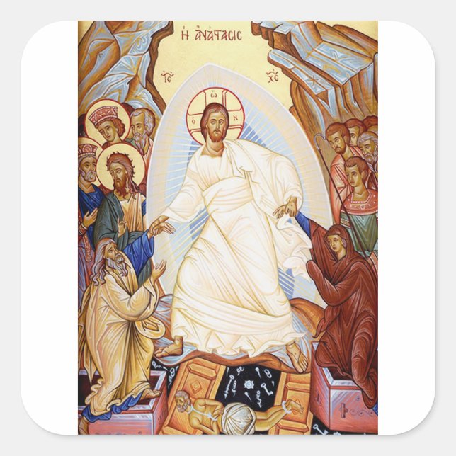 Orthodox Icon of the Anastasis Resurrection Square Sticker (Front)