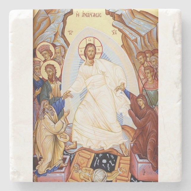 Orthodox Icon of the Anastasis Resurrection Stone Coaster (Front)