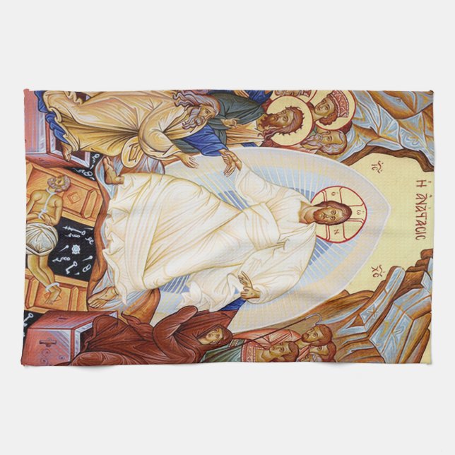 Orthodox Icon of the Anastasis Resurrection Tea Towel (Horizontal)