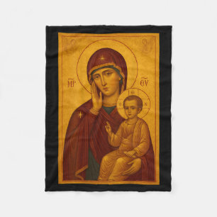 Orthodox Icon Of Theotokos And Baby Jesus Christ  Fleece Blanket