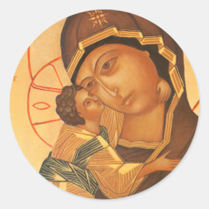 Orthodox Icon of Virgin Mary and Baby Jesus Classic Round Sticker