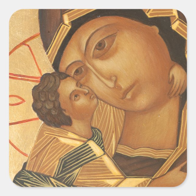 Orthodox Icon of Virgin Mary and Baby Jesus Square Sticker (Front)