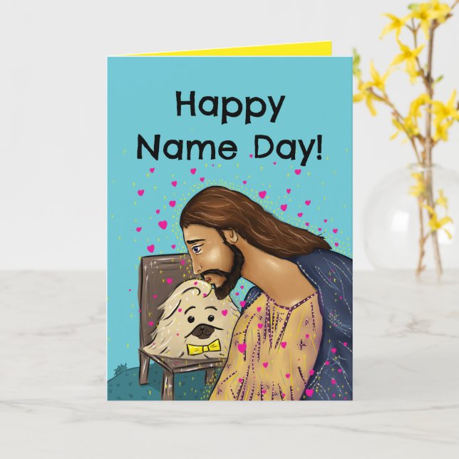 Orthodox Name Day Card (Smee the Pekingese) (Yellow Flower)