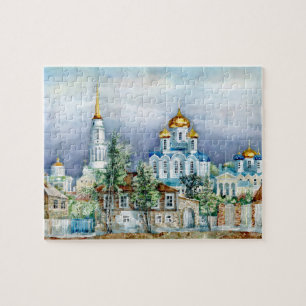 Orthodox Small city Zadonsk aquarelle Jigsaw Puzzle