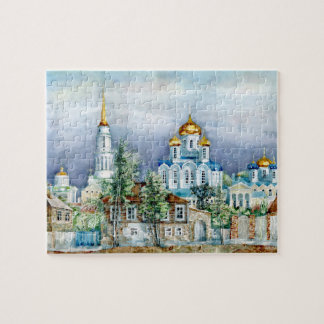 Orthodox Small city Zadonsk  aquarelle Jigsaw Puzzle