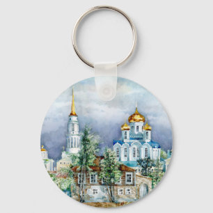 Orthodox Small city Zadonsk  aquarelle Key Ring