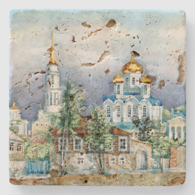 Orthodox Small city Zadonsk  aquarelle Stone Coaster (Front)