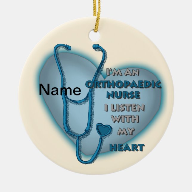 Orthopaedic Nurse Blue Heart Ceramic Tree Decoration (Front)