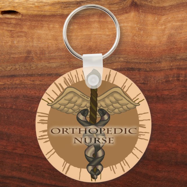 Orthopaedic Nurse Caduceus premium round keychain (Front)