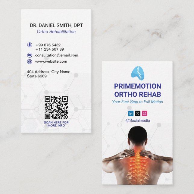 Orthopaedic Rehab Clinic | Modern White Business Card (Front/Back)