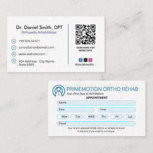 Orthopaedic Rehabilitation Business   Appointment  Business Card