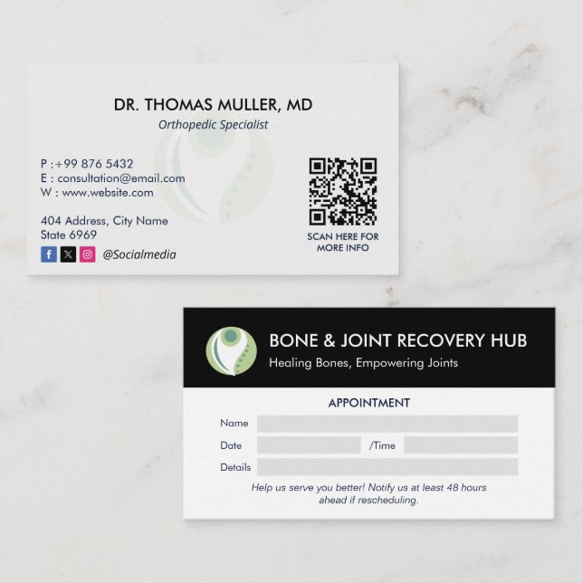 Orthopaedic Specialis Business | Modern Appointmen Business Card (Front/Back)