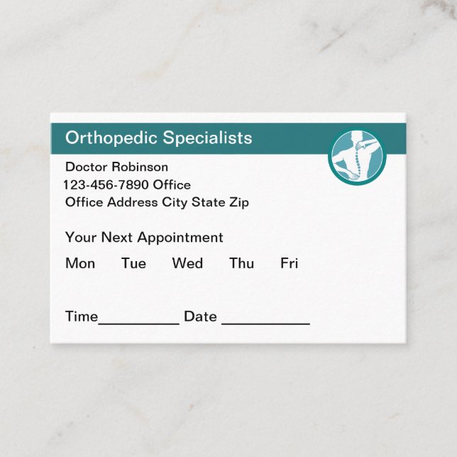 Orthopaedic Specialist Medical Appointment Cards  (Front)