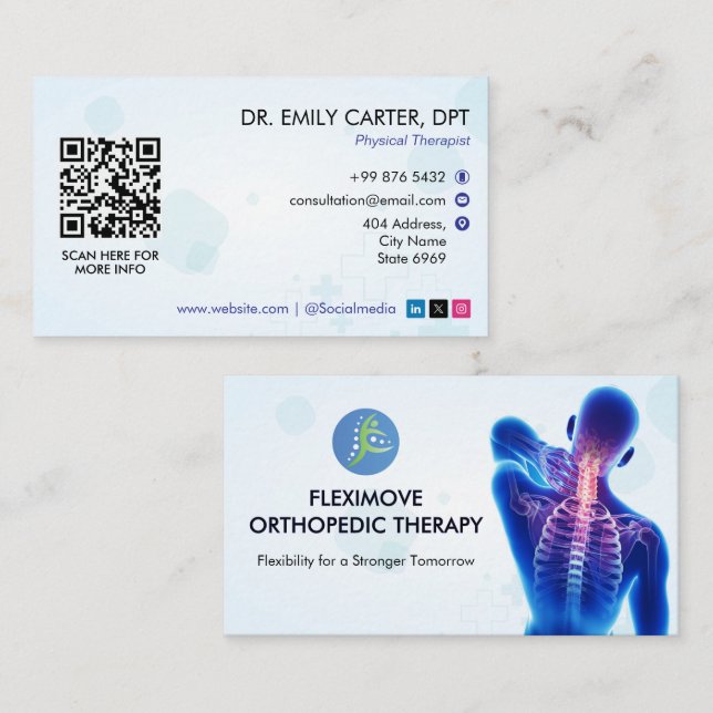 Orthopaedic Therapy Clinic | Modern White Business Card (Front/Back)