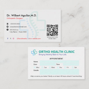 Orthopedic Clinic Business   Clean Appointment Business Card