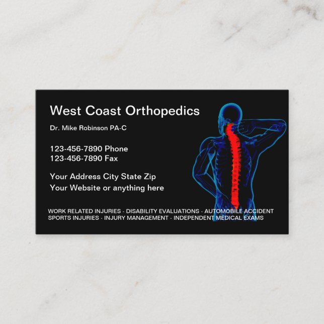 Orthopedic Doctor Medical Business Cards (Front)