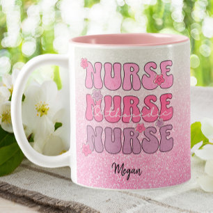 Orthopedic Ortho RN Nurse Pink Glitter Two-Tone Coffee Mug