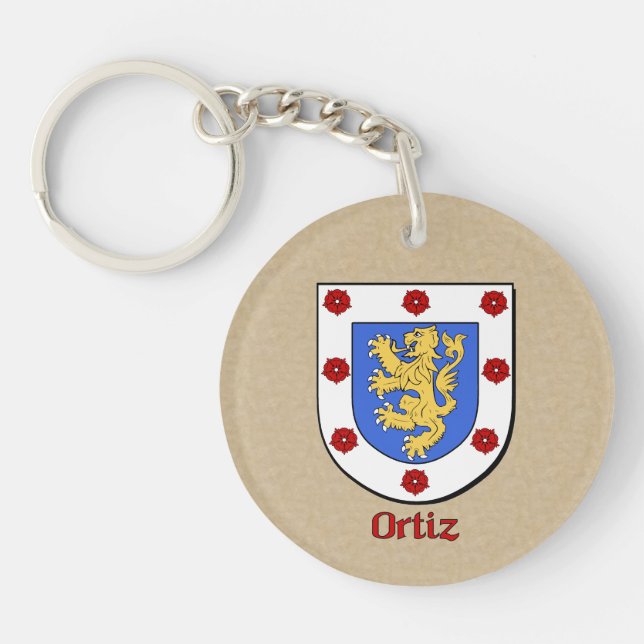 Ortiz Historical Shield and Spanish Flag Key Ring (Front)