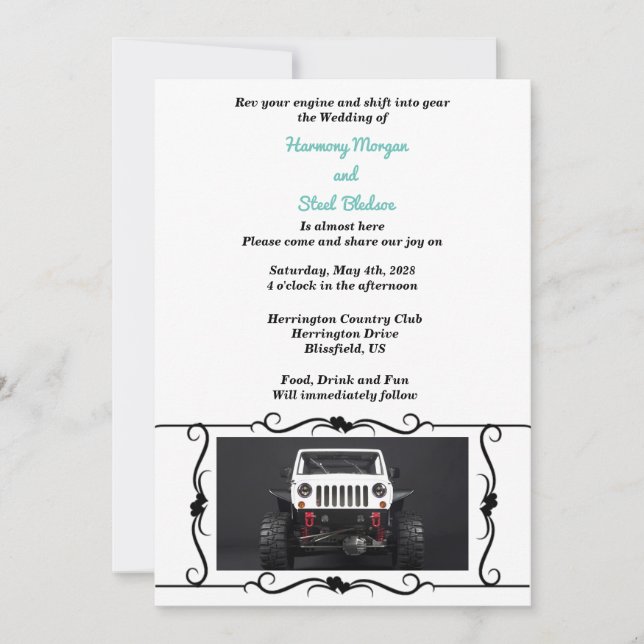 ORV Black & White GP Off Road 4X4 Wedding Invitation (Front)