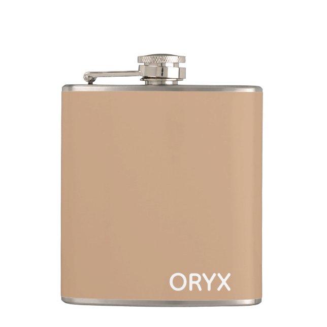 Oryx brown beige colour name hip flask (Front)