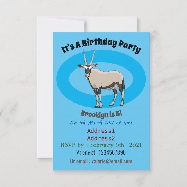 Oryx cartoon illustration invitation (Front)