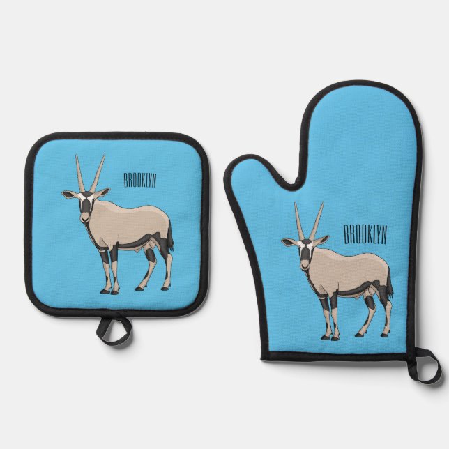 Oryx cartoon illustration  oven mitt & pot holder set (Front)