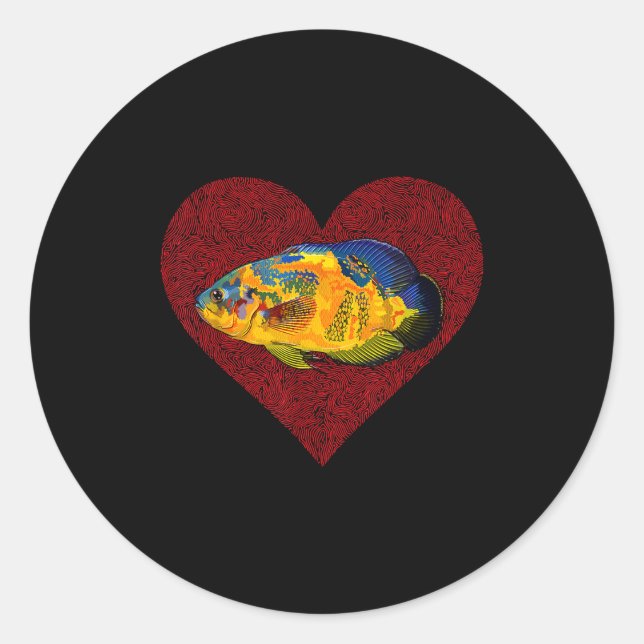 Os Valentines Day Fish Love Fingerprint  Classic Round Sticker (Front)