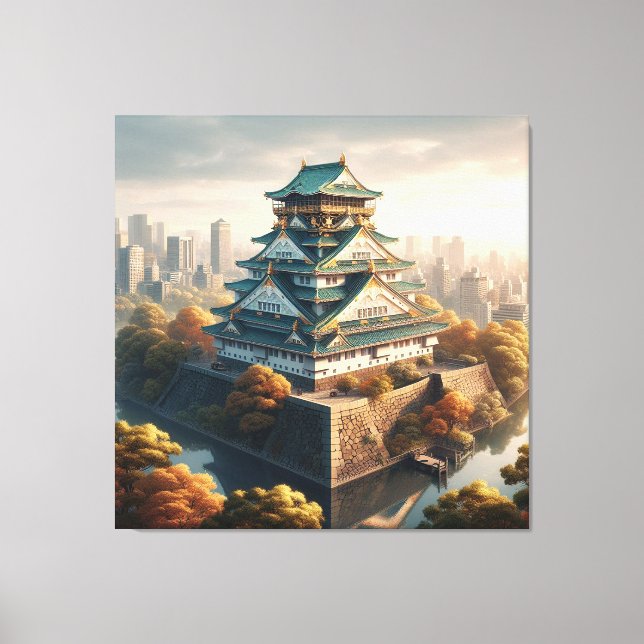 Osaka Castle Japan Landscape Vintage Travel Canvas Print (Front)