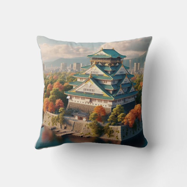 Osaka Castle Japan Landscape Vintage Travel Cushion (Back)
