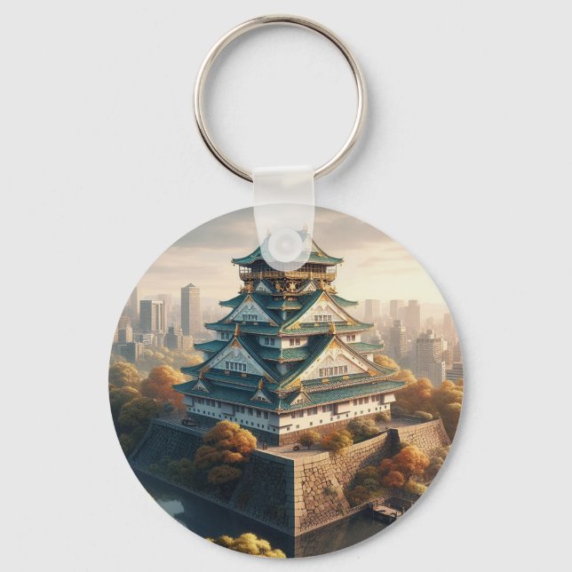 Osaka Castle Japan Landscape Vintage Travel Key Ring (Front)