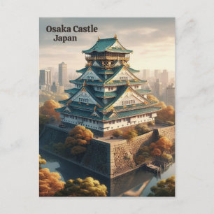 Osaka Castle Japan Landscape Vintage Travel Postcard