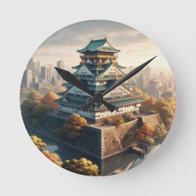 Osaka Castle Japan Landscape Vintage Travel Round Clock (Front)