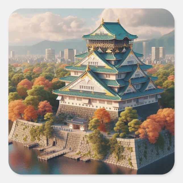 Osaka Castle Japan Landscape Vintage Travel Square Sticker (Front)
