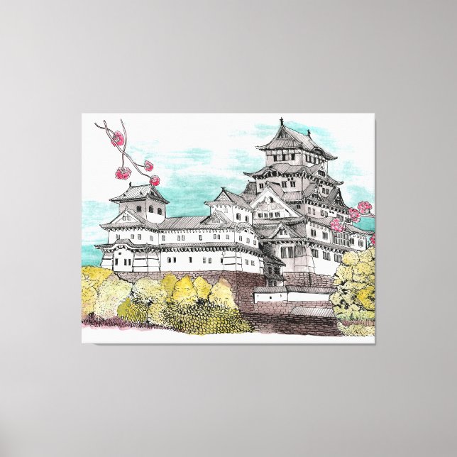 Osaka Castle Japan Watercolor Illustration Canvas Print (Front)