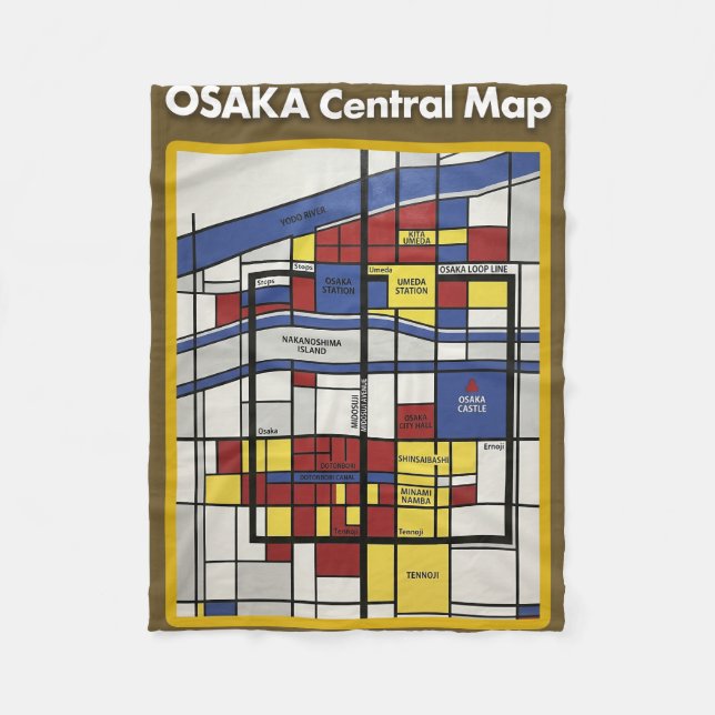 OSAKA central map Piet Mondrian style Fleece Blanket (Front)