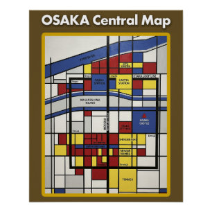 OSAKA central map Piet Mondrian style Poster