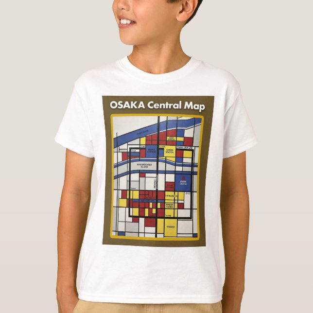 OSAKA central map Piet Mondrian style T-Shirt (Front)