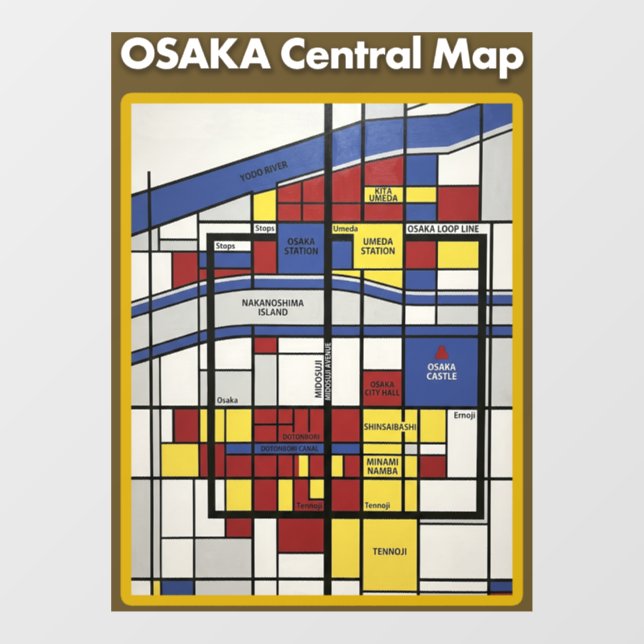OSAKA central map Piet Mondrian style Window Cling (Sheet)