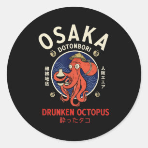 Osaka Dontnburi Drunken Octopus Vintage Japanese S Classic Round Sticker