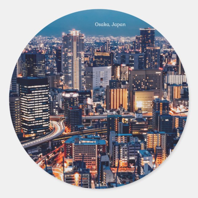 Osaka Japan cityscape photograph Classic Round Sticker (Front)