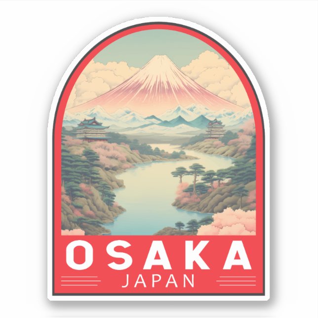 Osaka Japan Mount Fuji Travel Art Emblem (Front)