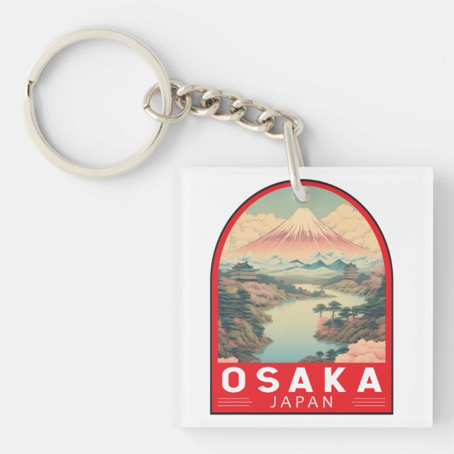 Osaka Japan Mount Fuji Travel Art Emblem Key Ring (Front)
