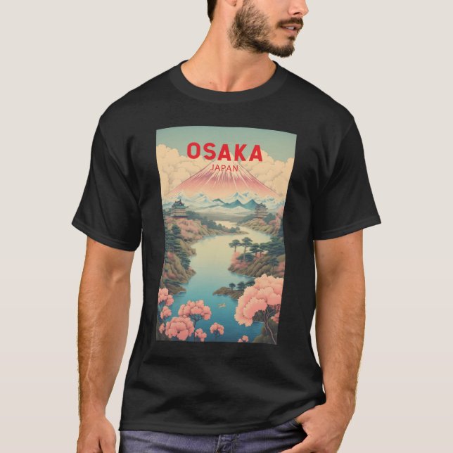 Osaka Japan Mount Fuji Travel Art Vintage T-Shirt (Front)