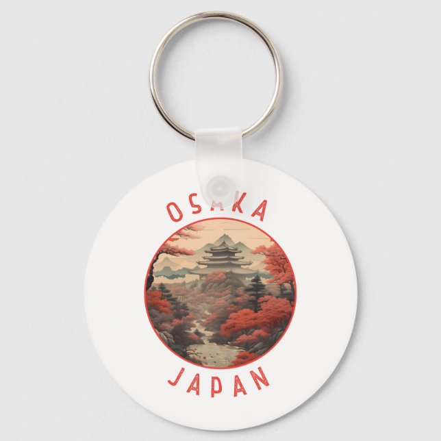 Osaka Japan Retro Distressed Circle Key Ring (Front)