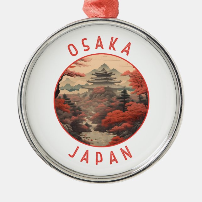 Osaka Japan Retro Distressed Circle Metal Tree Decoration (Front)