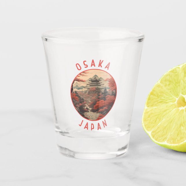 Osaka Japan Retro Distressed Circle Shot Glass (Front)