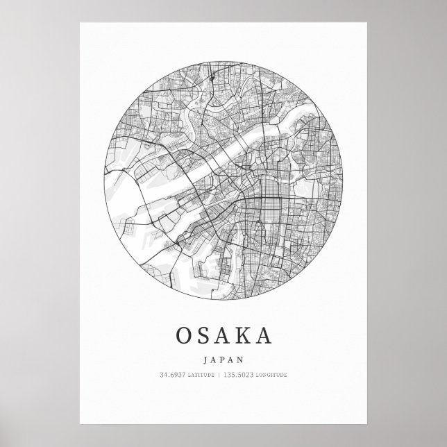 Osaka Japan Street Layout Map Poster (Front)