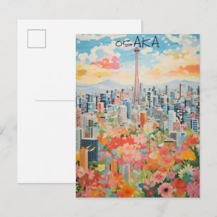 Osaka Japan Travel City Painting Aesthetic Postcard