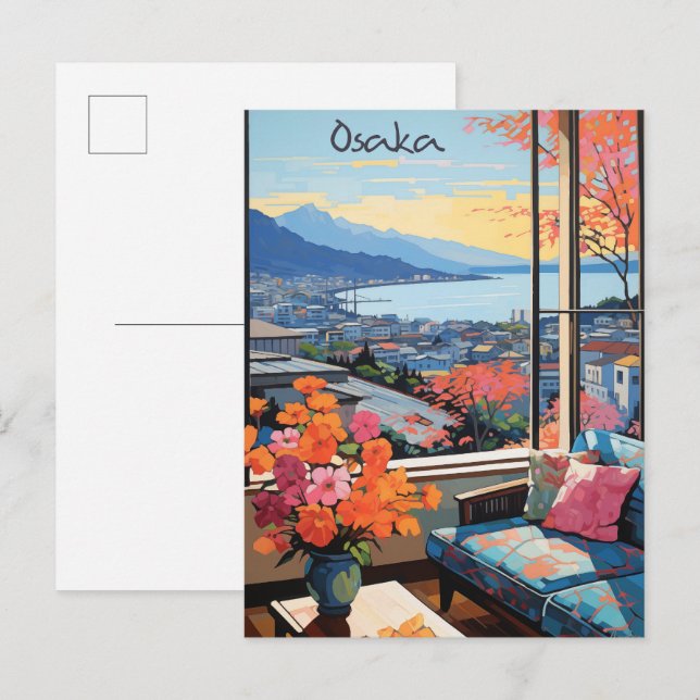 Osaka Japan Travel City Painting Aesthetic Postcard (Front/Back)