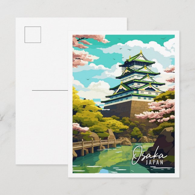 Osaka Japan vintage travel illustration Postcard (Front/Back)